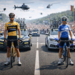 Male and female professional cyclists side by side illustrating cycling pay gap